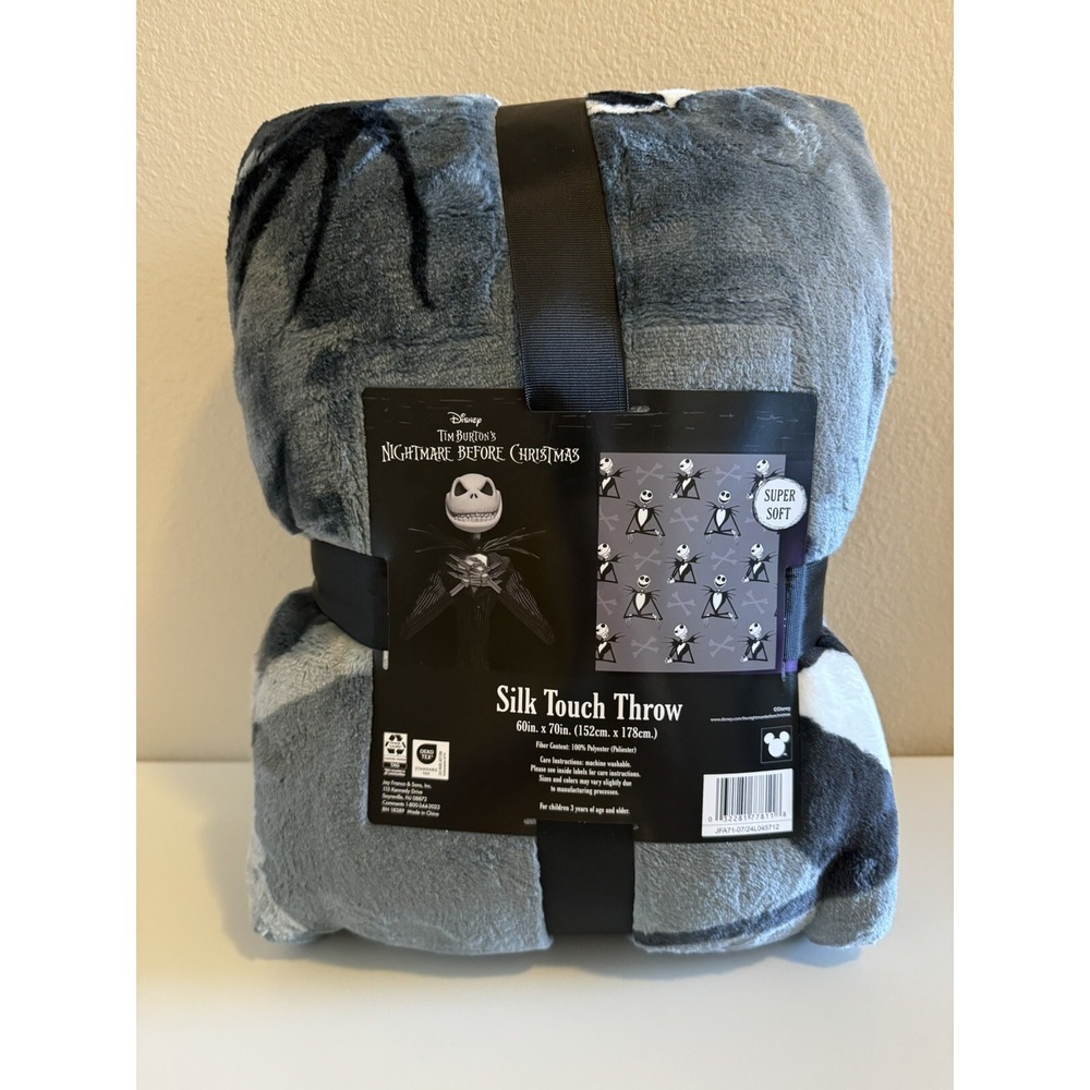 Disney Nightmare Before Christmas Silk Touch Throw Jack Skellington Grey NWT